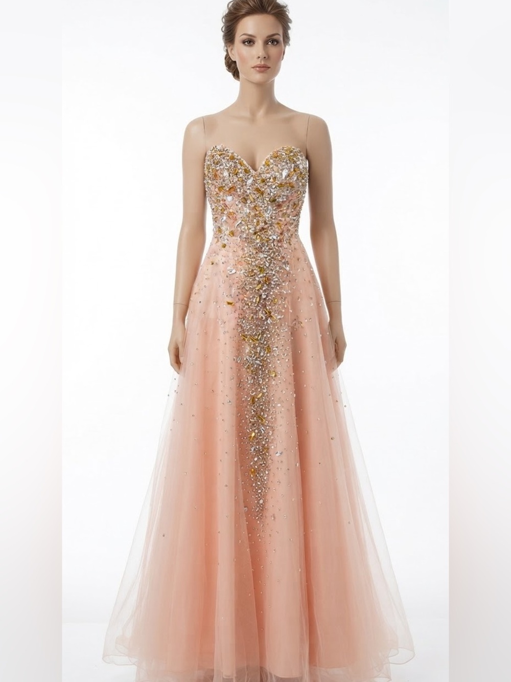 Glamour by Terani strapless embellished prom tulle Prom Maxi Dress